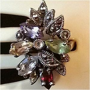 Vintage Sterling Silver Gemstones Cluster Ring